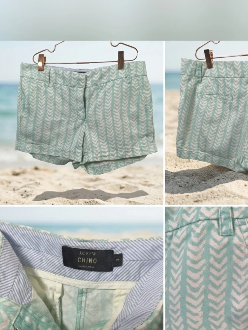 J. Crew Mint and White Patterned Chino Shorts